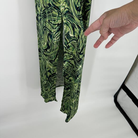 Topshop Psychedelic Satin Slip Midi Sleeveless Open Back Side Slit Womens Dress - Picture 4 of 15